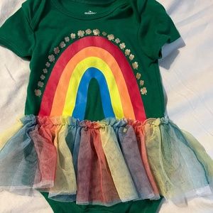 At Patrick’s Day rainbow onesie with tutu skirt